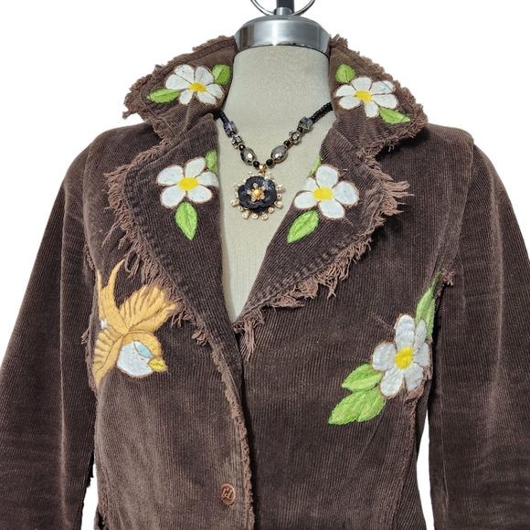 Lady Dutch high society Luxury brown cordoroy embroidered jacket size S - Picture 3 of 10